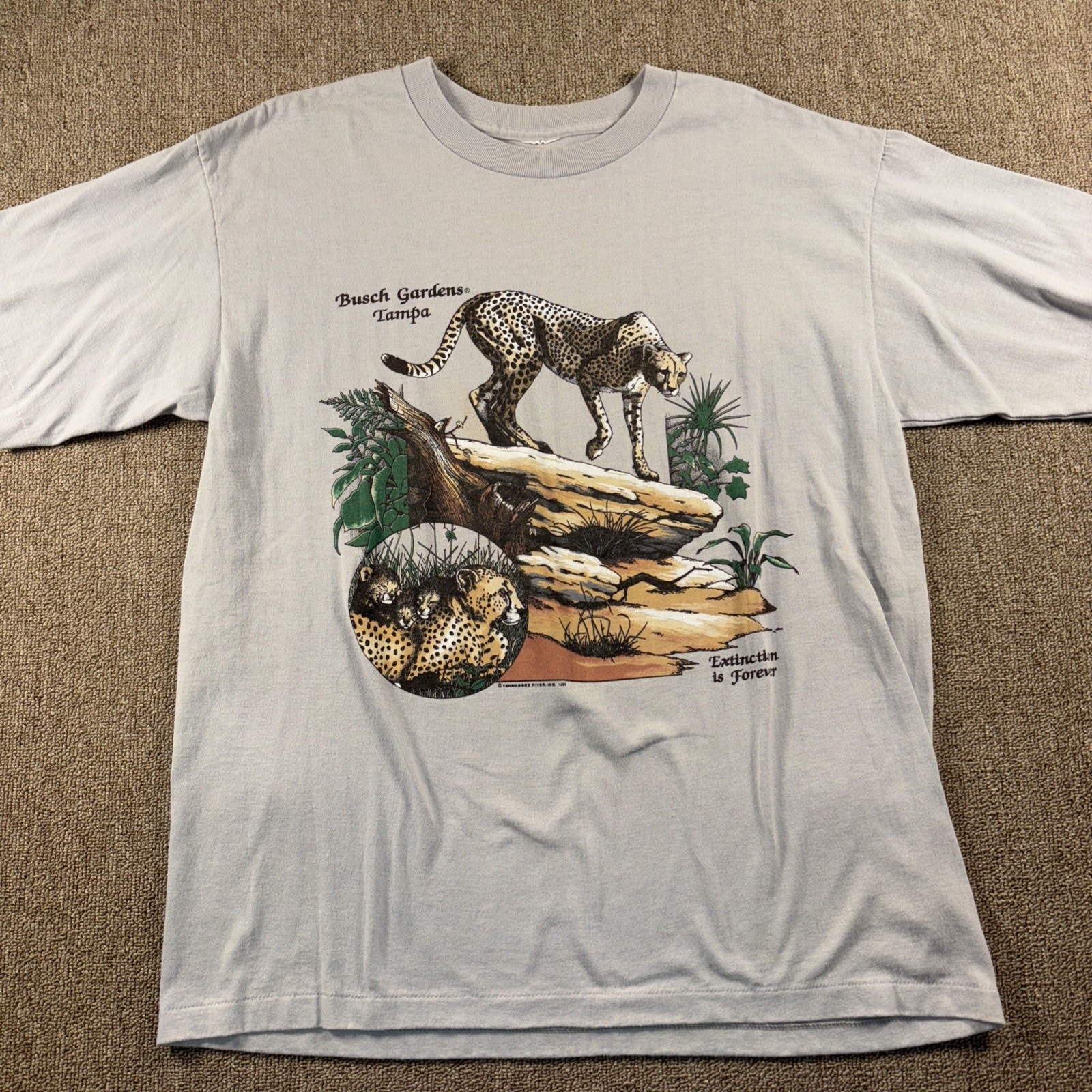 Busch Gardens Tampa 1985 Vintage T-Shirt Gray Single Stitch Large Cheetah Nature
